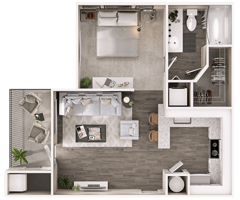 Floor plan for studio, 1 bath, 498 sqft